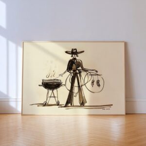 Cowgirl BBQ Ink Drawing Print