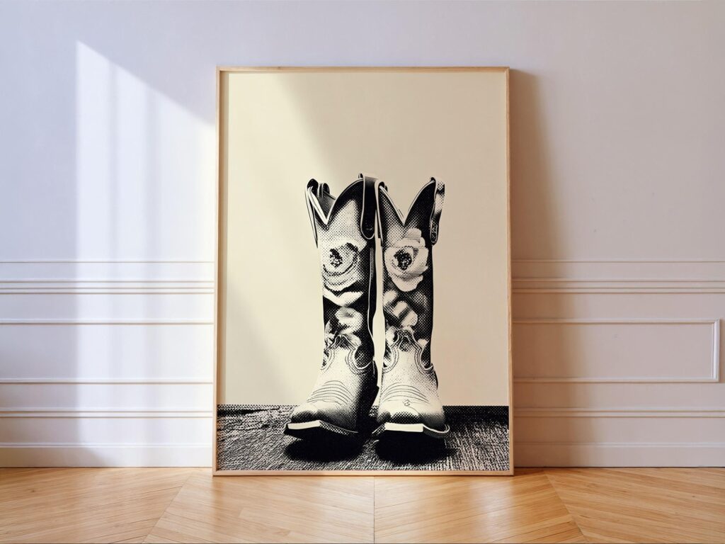 Cowgirl Boots Print Black and White Western Wall Art Cowgirl Boots Print