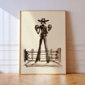 Cowgirl Boxing Art Western Wall Sketch Print