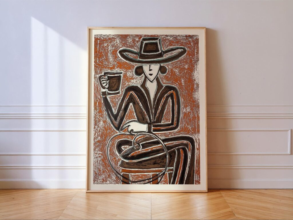 Cowgirl Coffee Cafe Print Espresso Brown Western Wall Art Cowgirl Coffee Cafe Print