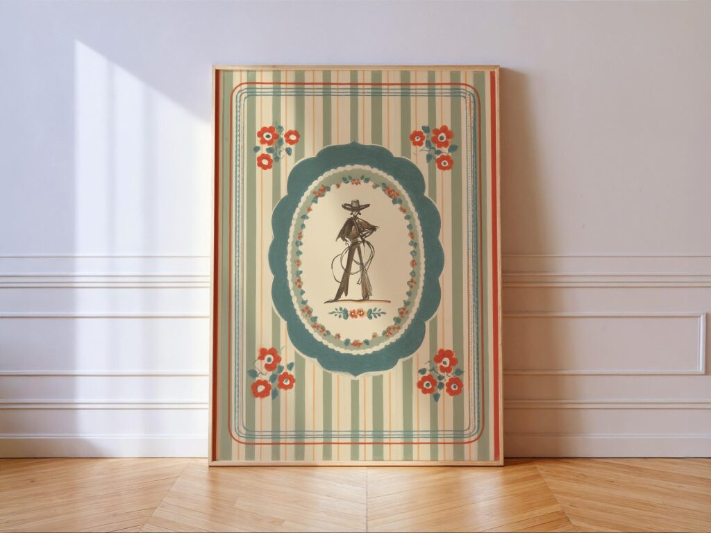 Cowgirl Floral Print - Western Wall Art, Flower Green Stripes Cowgirl Floral Print