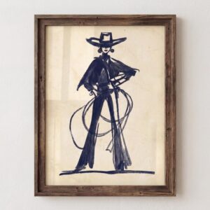 Cowgirl Lasso Navy Ink Print