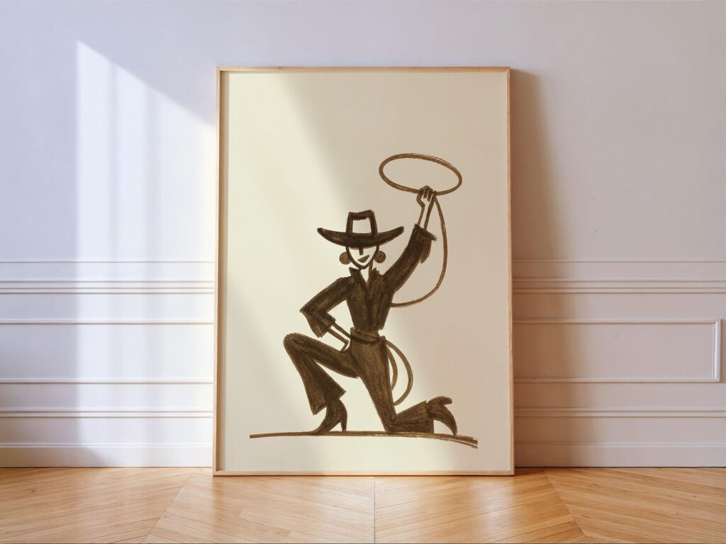 Cowgirl Lasso Silhouette Art Print - Modern Western Woman Poster - Rustic Ranch Wall Decor Cowgirl Lasso Silhouette Modern Western Art Print Woman Poster