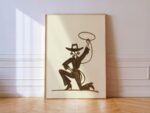 Cowgirl Lasso Silhouette Modern Western Art Print Woman Poster