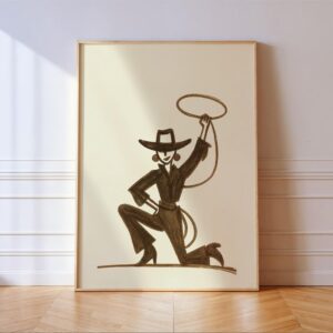 Cowgirl Lasso Silhouette Modern Western Art Print Woman Poster