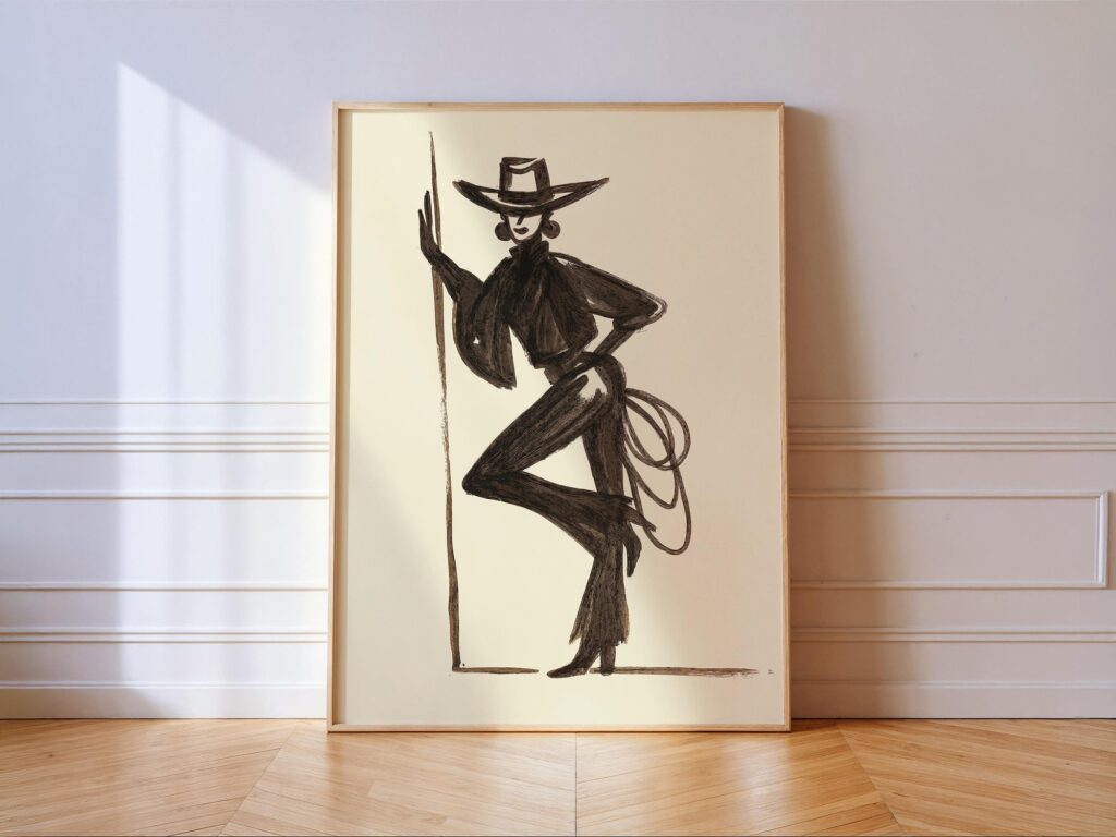 Cowgirl Lasso Silhouette Art Print - Modern Western Woman Poster - Rustic Ranch Wall Decor Cowgirl Lasso Silhouette Modern Western Art Print