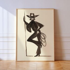Cowgirl Lasso Silhouette Modern Western Art Print