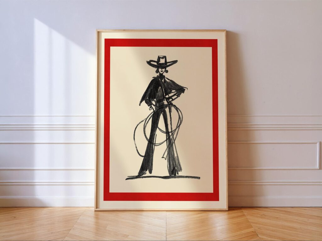 Cowgirl Line Art Print: Minimalist Western Ranch Decor Cowgirl Line Art Print Minimalist Western Ranch Decor