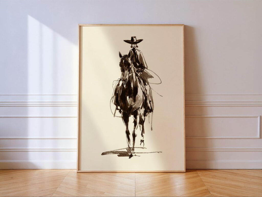 Cowgirl Line Art Print: Minimalist Western Rodeo Poster Cowgirl Line Art Print Minimalist Western