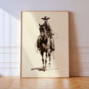 Cowgirl Line Art Print Minimalist Western