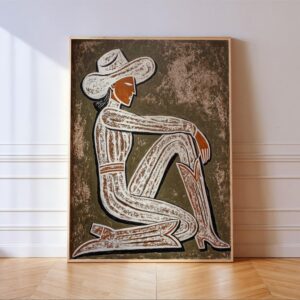 Cowgirl Linocut Art Print