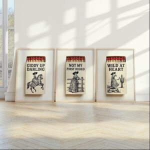 Cowgirl Matchbox Art Print Set of 3