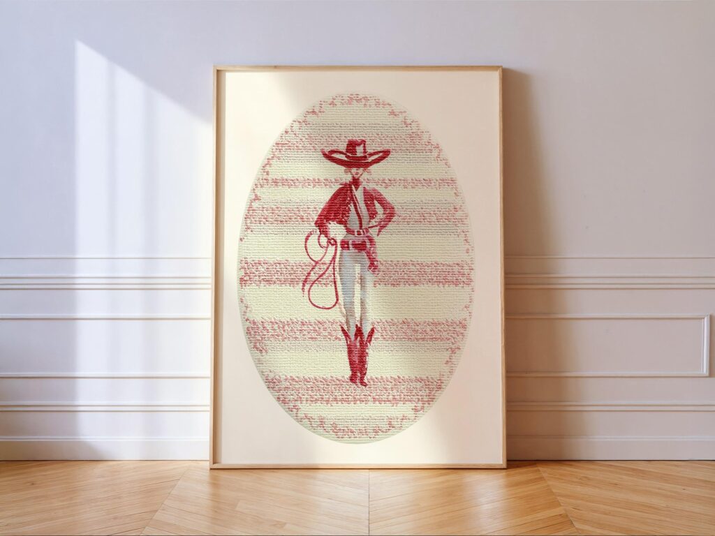 Cowgirl Print - Feminine Western Wall Art, Pink Stripes Cowgirl Print