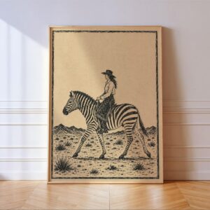 Cowgirl Riding a Zebra in the Desert Print