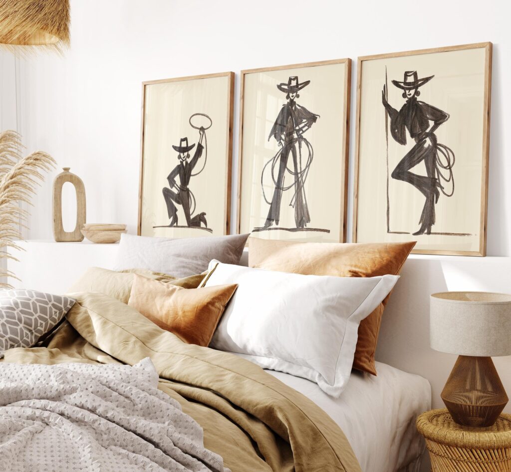 Cowgirl Wall Art Set: Modern Western Woman Line Art Prints Cowgirl Wall Art Set