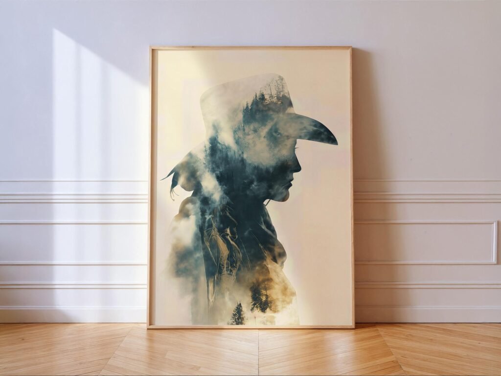 Cowgirl Wall Art Western Woman Print Forest Nature Silhouette Decor Cowgirl Western Woman Wall Art
