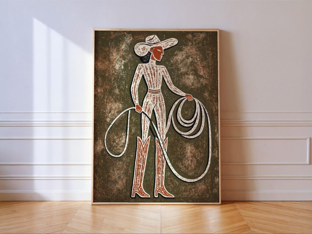Cowgirl Western Art Print - Earth Tone Country Lasso Wall Decor Cowgirl Western Art Print