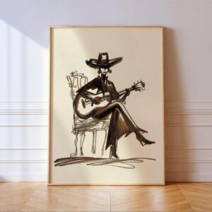 Cowgirl With Guitar Art Print