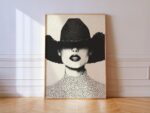 Cowgirl with Hat Fashion Half Tone Print