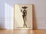 Cowgirl with Wine Glass Ink Sketch Print