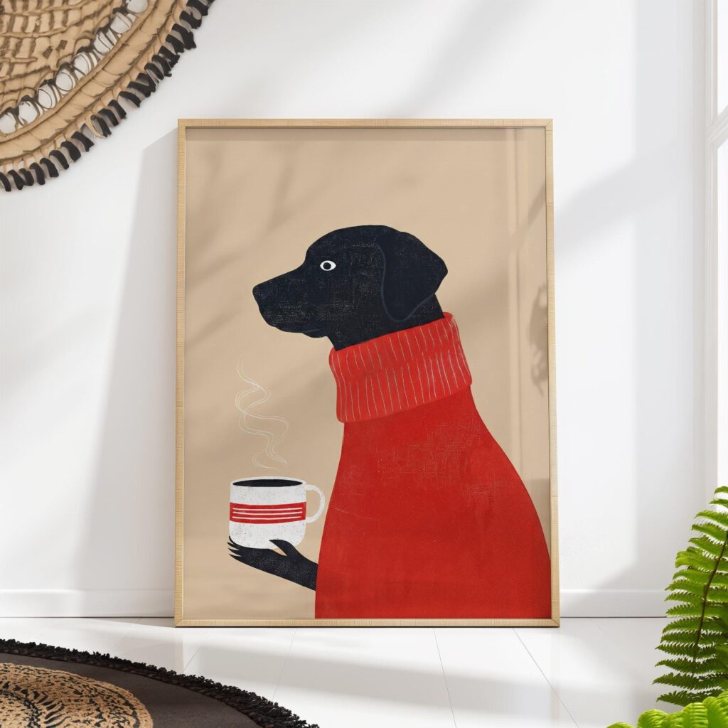 Cozy Black Lab Coffee Art Print