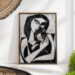 Cubist Woman and Cat Print