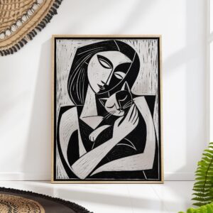 Cubist Woman and Cat Print
