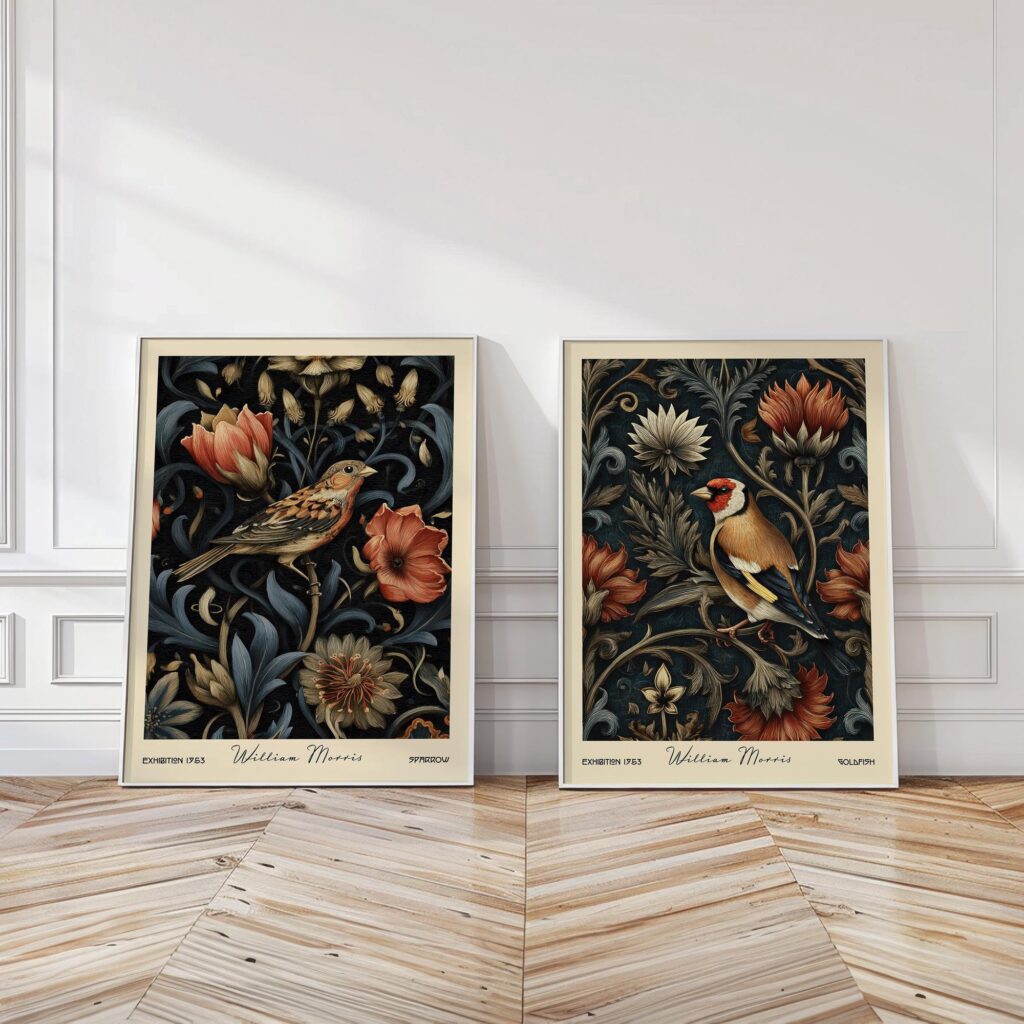 Dark Botanical Bird & Floral Print Set of 2 Dark Botanical Bird & Floral Print Set of 2