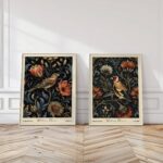 Dark Botanical Bird & Floral Print Set of 2