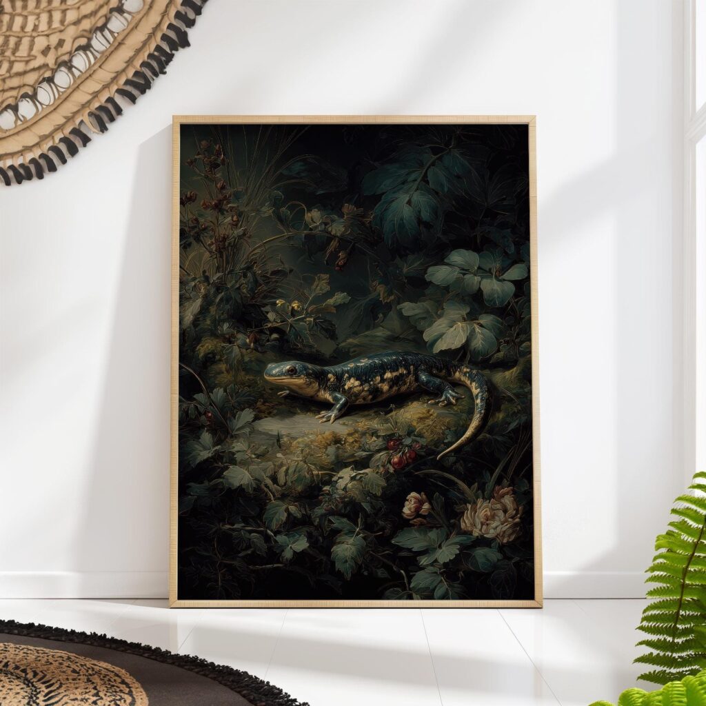Dark Botanical Salamander Print Dark Botanical Salamander Print