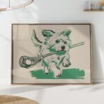Dog Carrying Lacrosse Stick Print