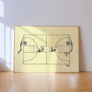 Dogs Playing Basketball Ink Sketch Print