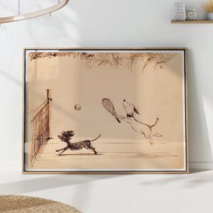 Dogs Playing Tennis Ink Sketch Print