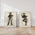 Fashion Cowgirl with Lassos Print Set of 2