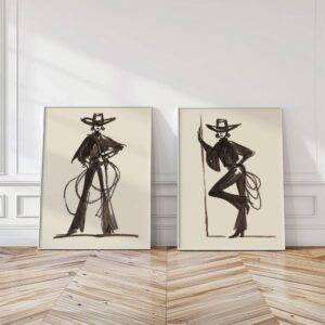 Fashion Cowgirl with Lassos Print Set of 2