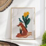 Fox and Bird Desert Cactus Art Print