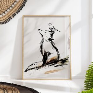 Fox and Bird Minimal Woodland Art Print