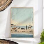 Fox Hare Badger Owl and Deer Walking Print