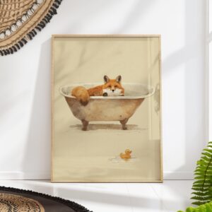 Fox in Bathtub Vintage Illustration Print