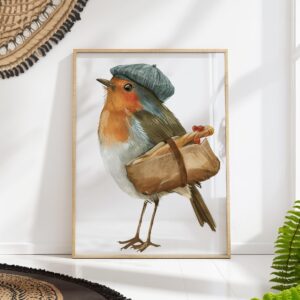 French Robin Bird Watercolor Art Print