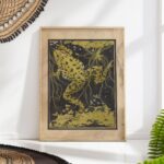 Frog in Water Art Nouveau Woodcut Print