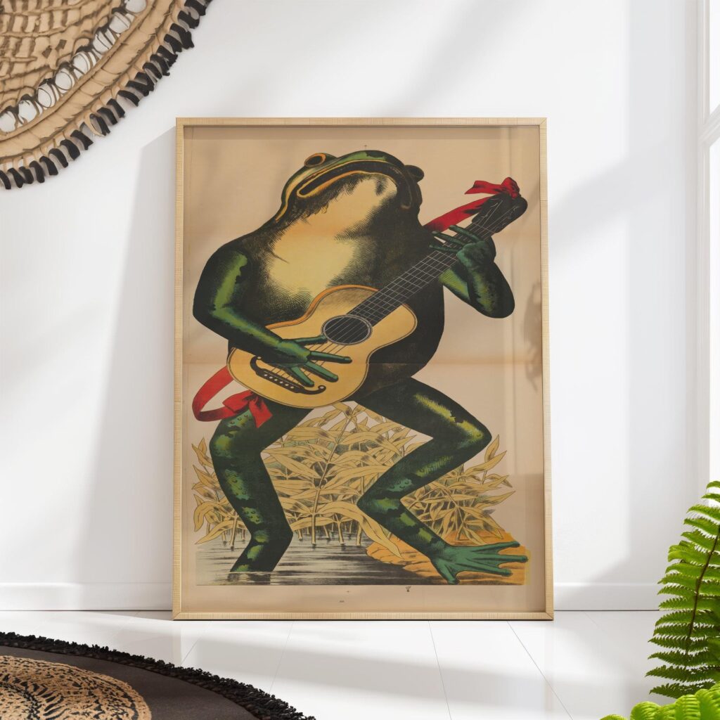 Frog Playing Guitar Vintage Illustration Print Frog Playing Guitar Vintage Illustration Print