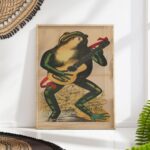 Frog Playing Guitar Vintage Illustration Print
