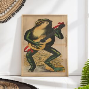 Frog Playing Guitar Vintage Illustration Print