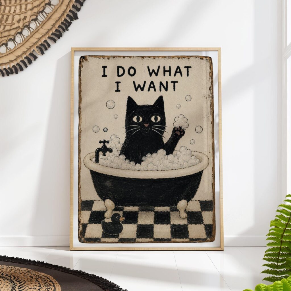 Funny Black Cat Bathtub Print Funny Black Cat Bathtub Print