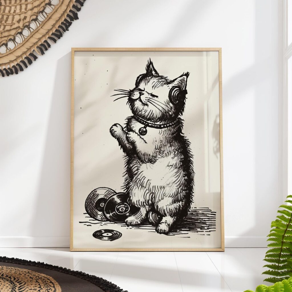 Funny Cat With Headphones Print Funny Cat With Headphones Print