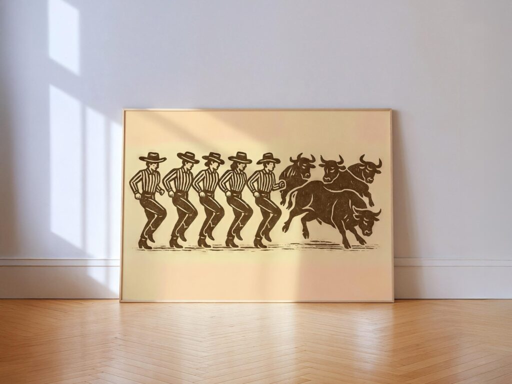 Funny Cowboys and Bulls Line Dance Print