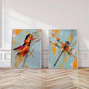Grasshopper and Dragonfly Painting Print Set