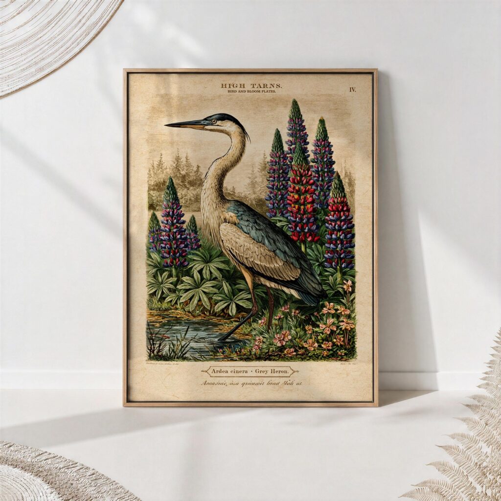 Grey Heron Botanical Print Grey Heron Botanical Print