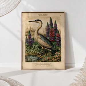 Grey Heron Botanical Print